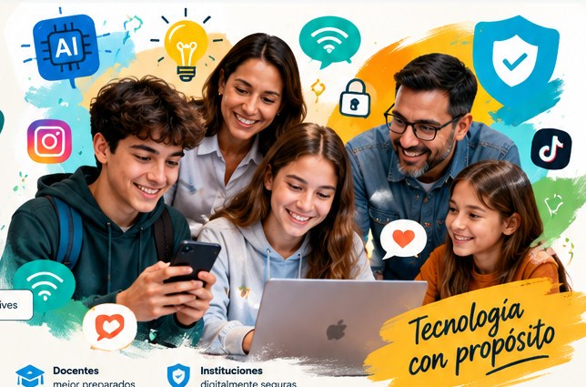Estudiantes, docentes y familias explorando la tecnología de manera colaborativa
